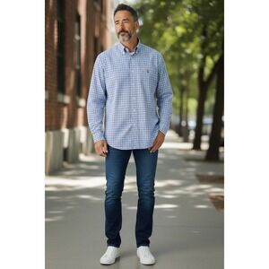 Ralph Lauren Classic Fit Plaid Button Down Shirt XLT Tall Blue White Men's